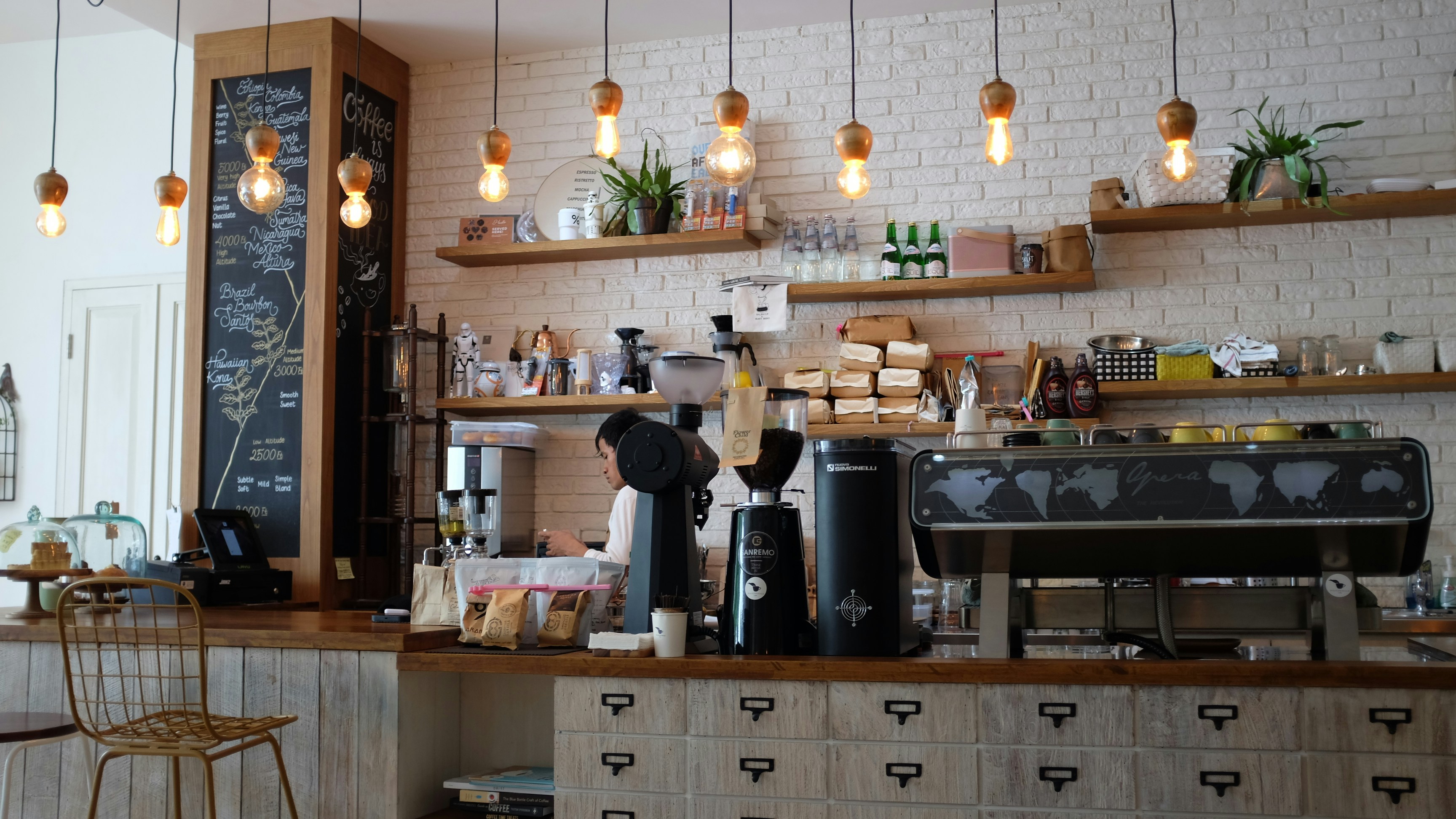 Cafe worker in a quiet cafe